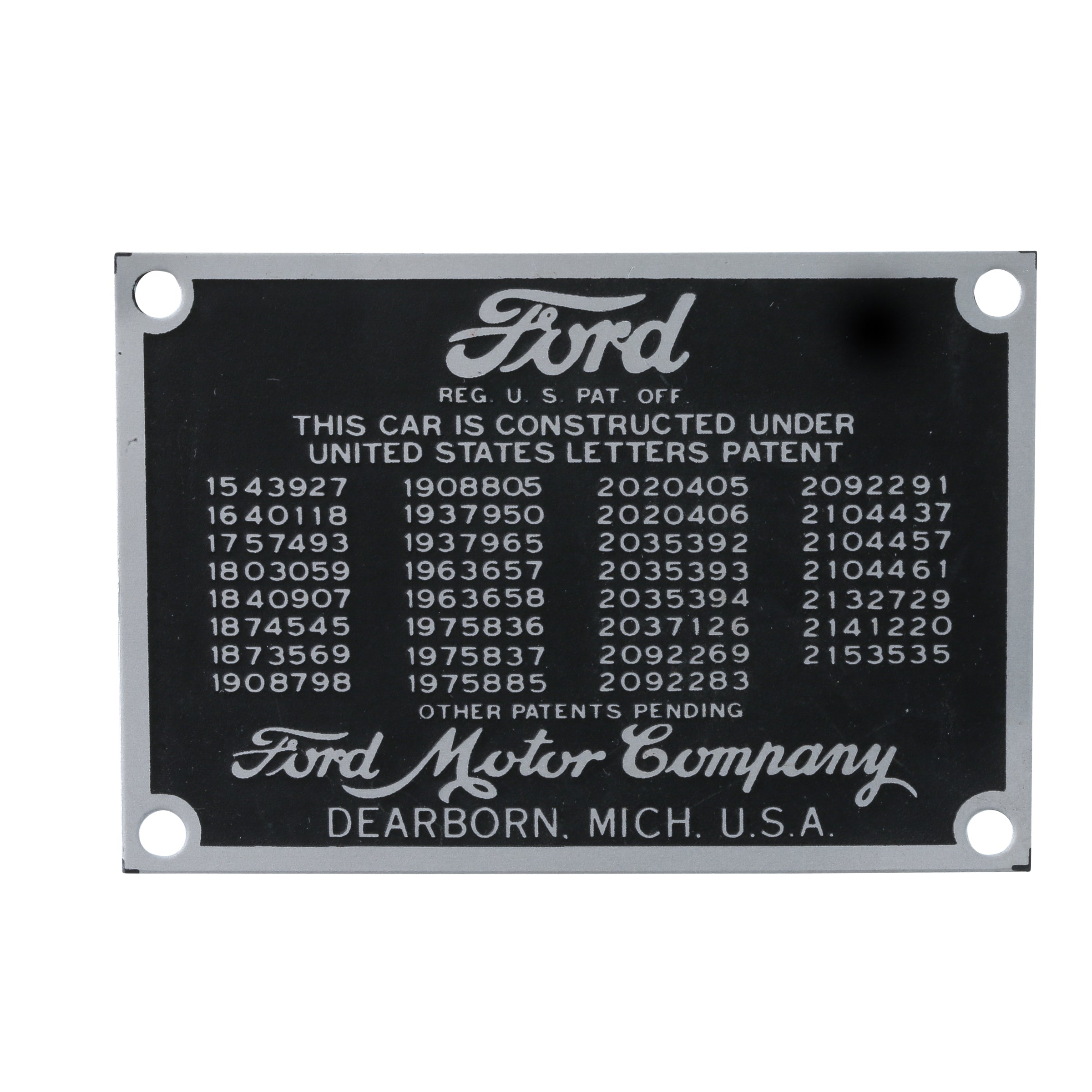 Patent Data Plate • 1940-48 Ford Passenger & 1940-47 Pickup