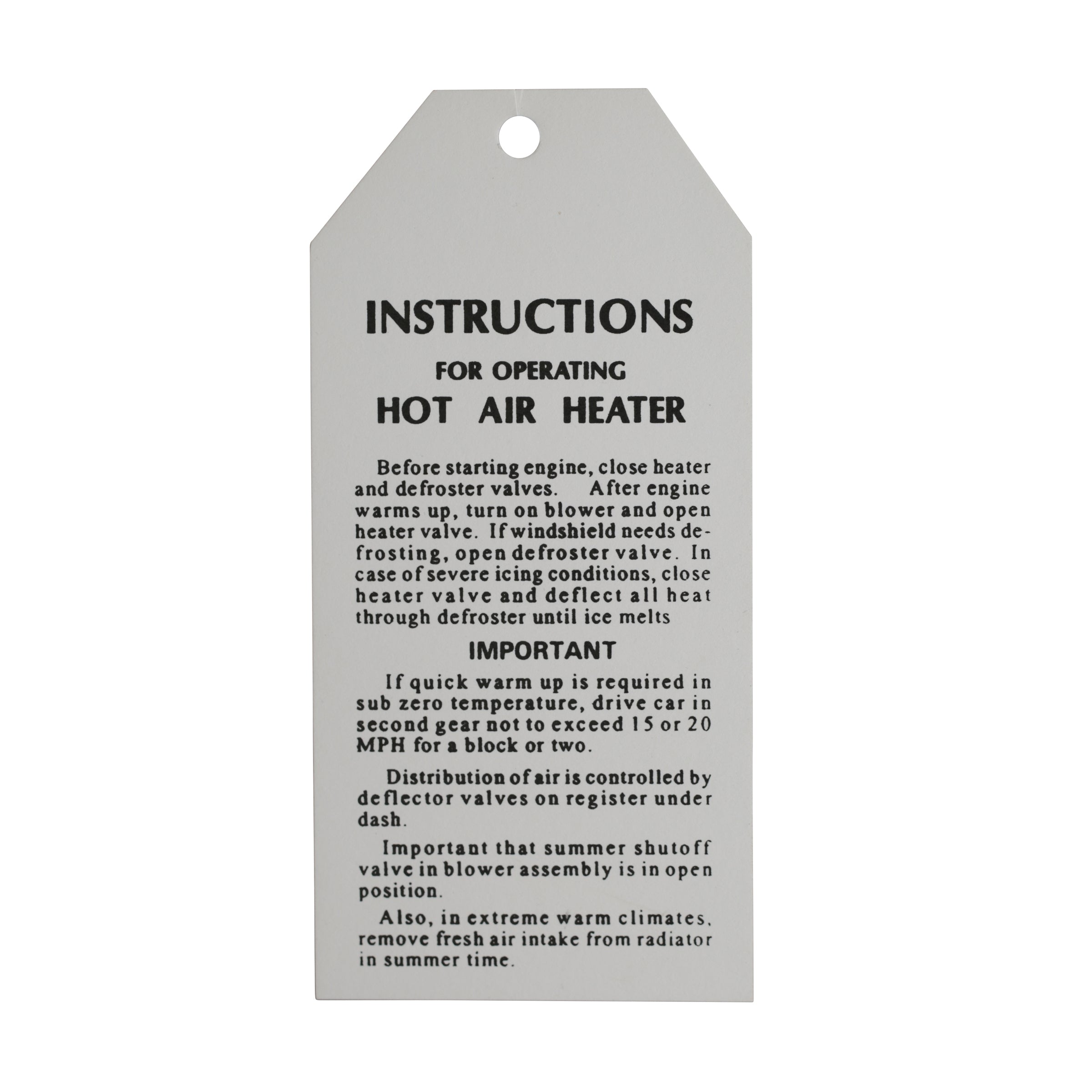 Interior Instruction Card • 1940 Ford