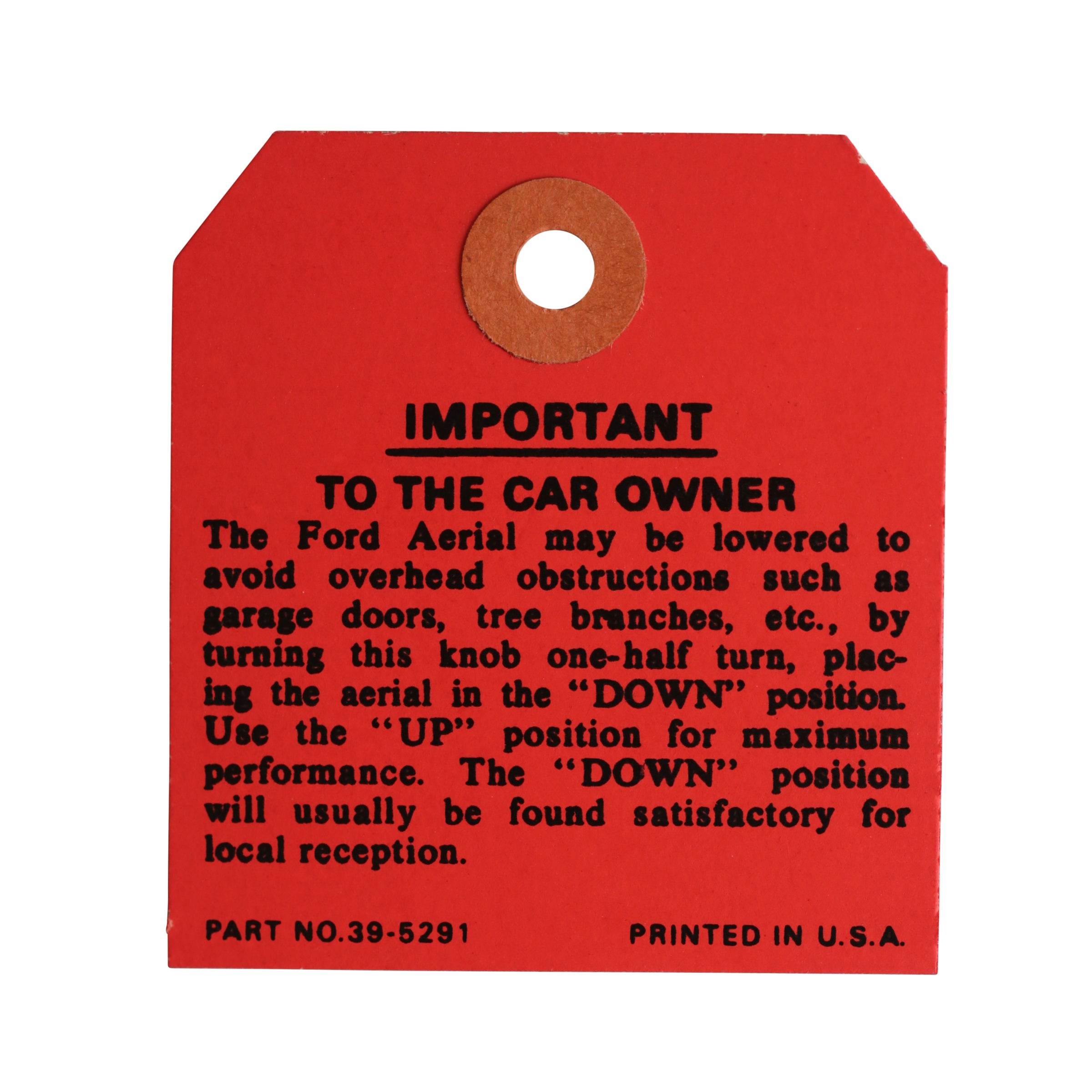 Interior Antenna Instruction Tag • 1937-39 Ford