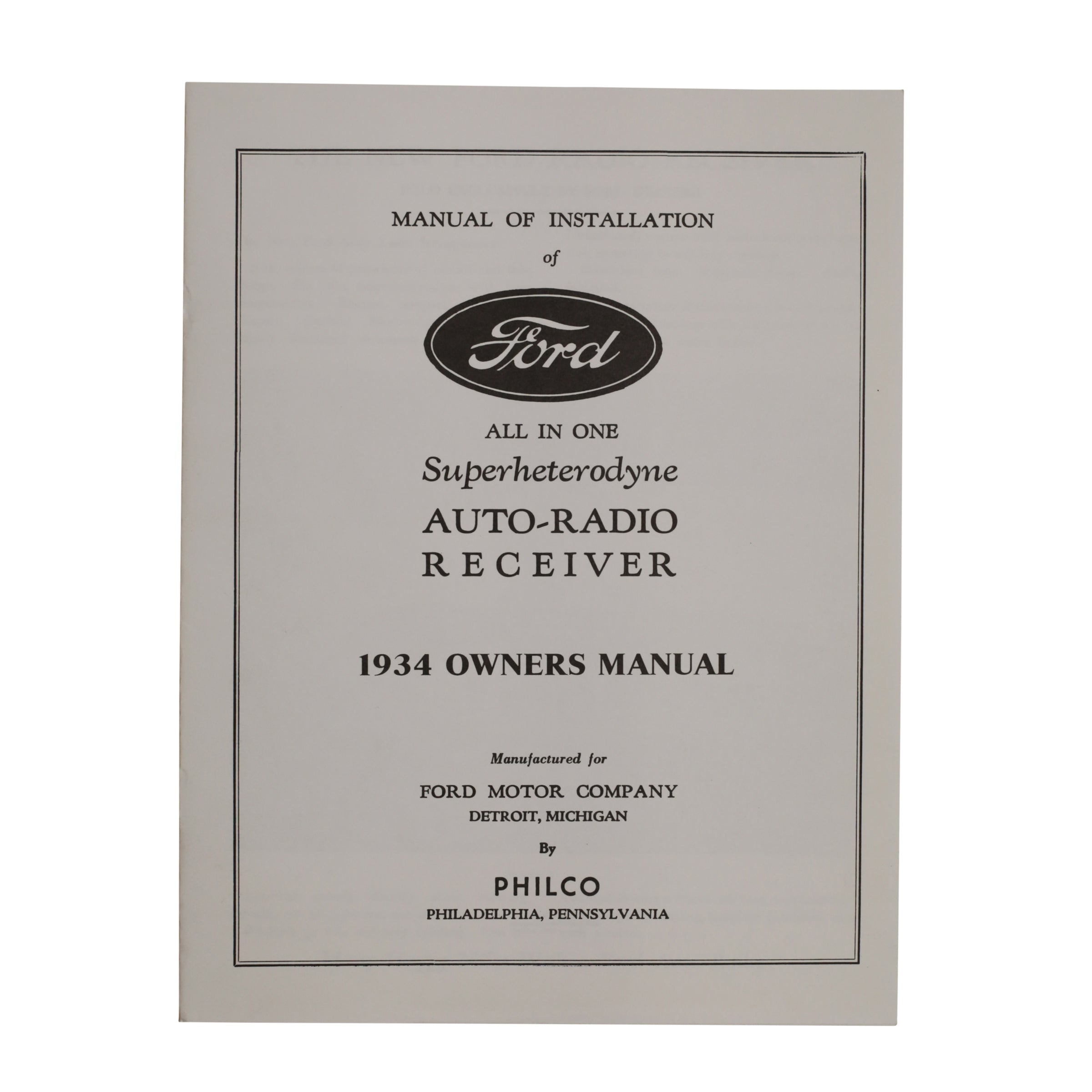 Radio Owners Manual  • 1934 Ford