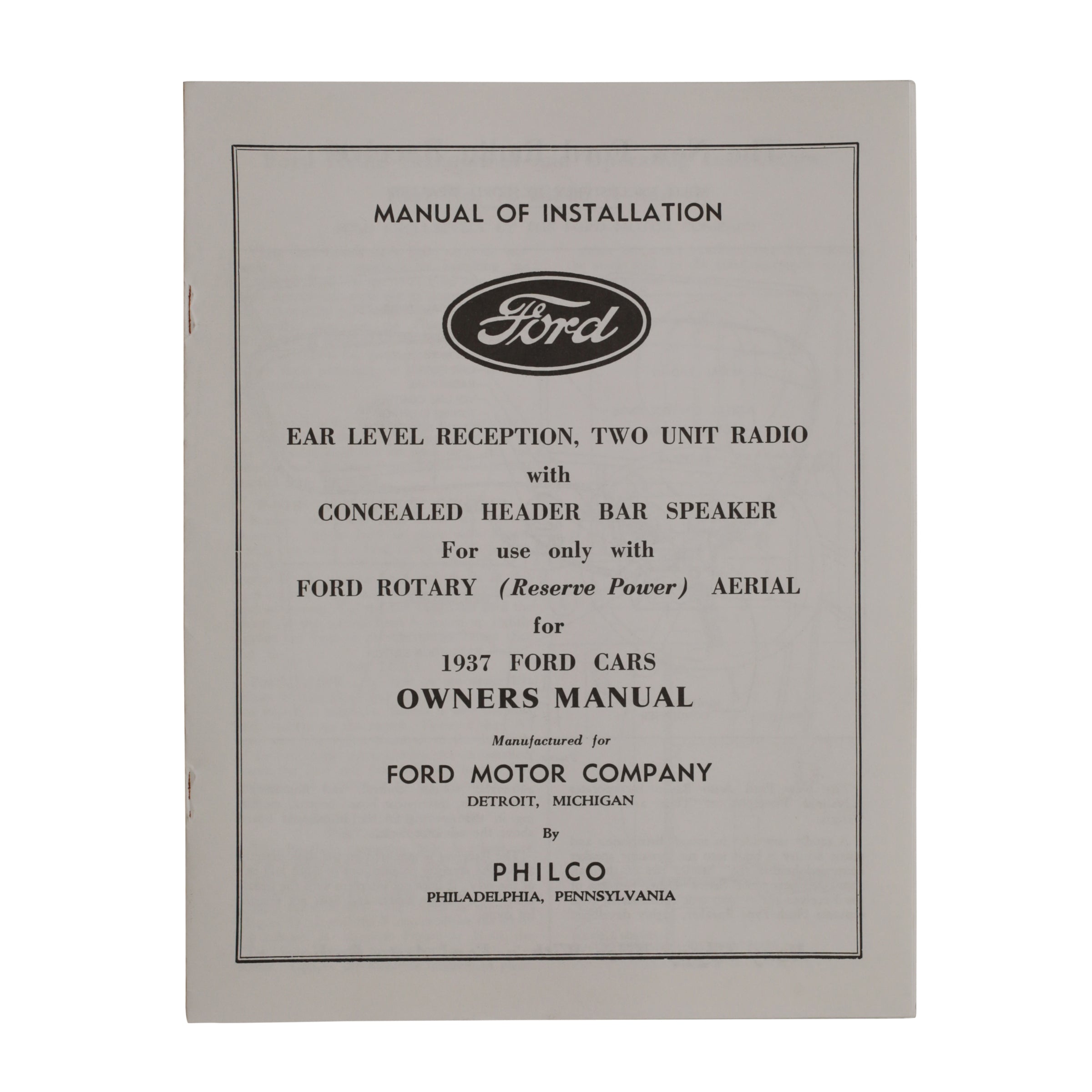 Radio Owners Manual  • 1937 Ford