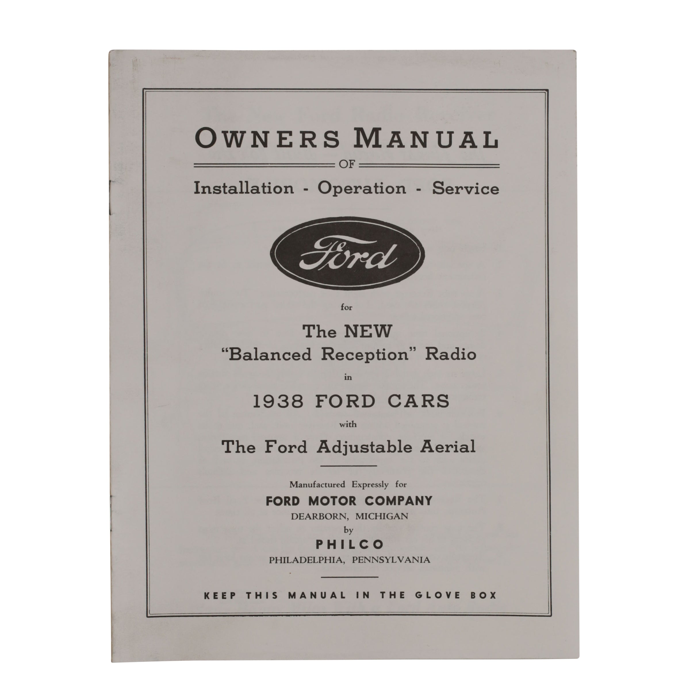 Radio Owners Manual  • 1938 Ford