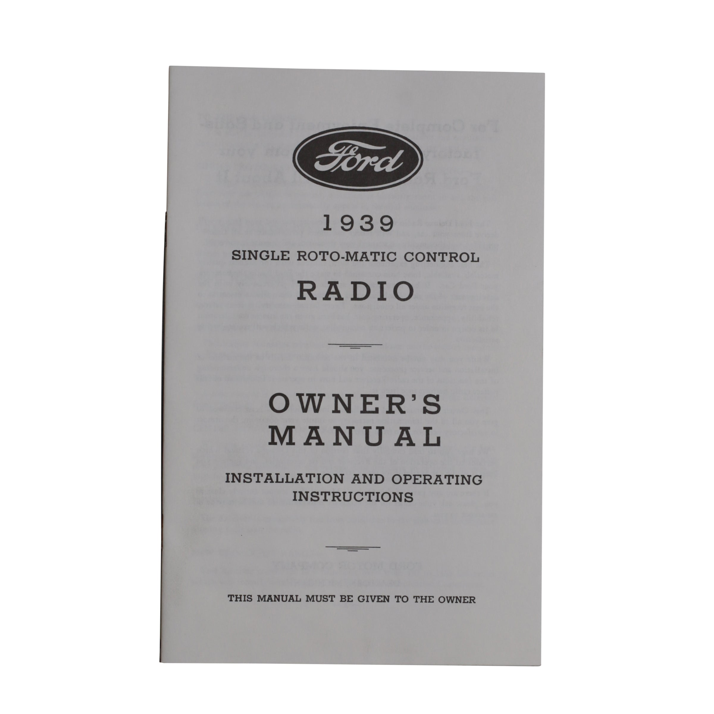 Radio Owners Manual  • 1939 Ford