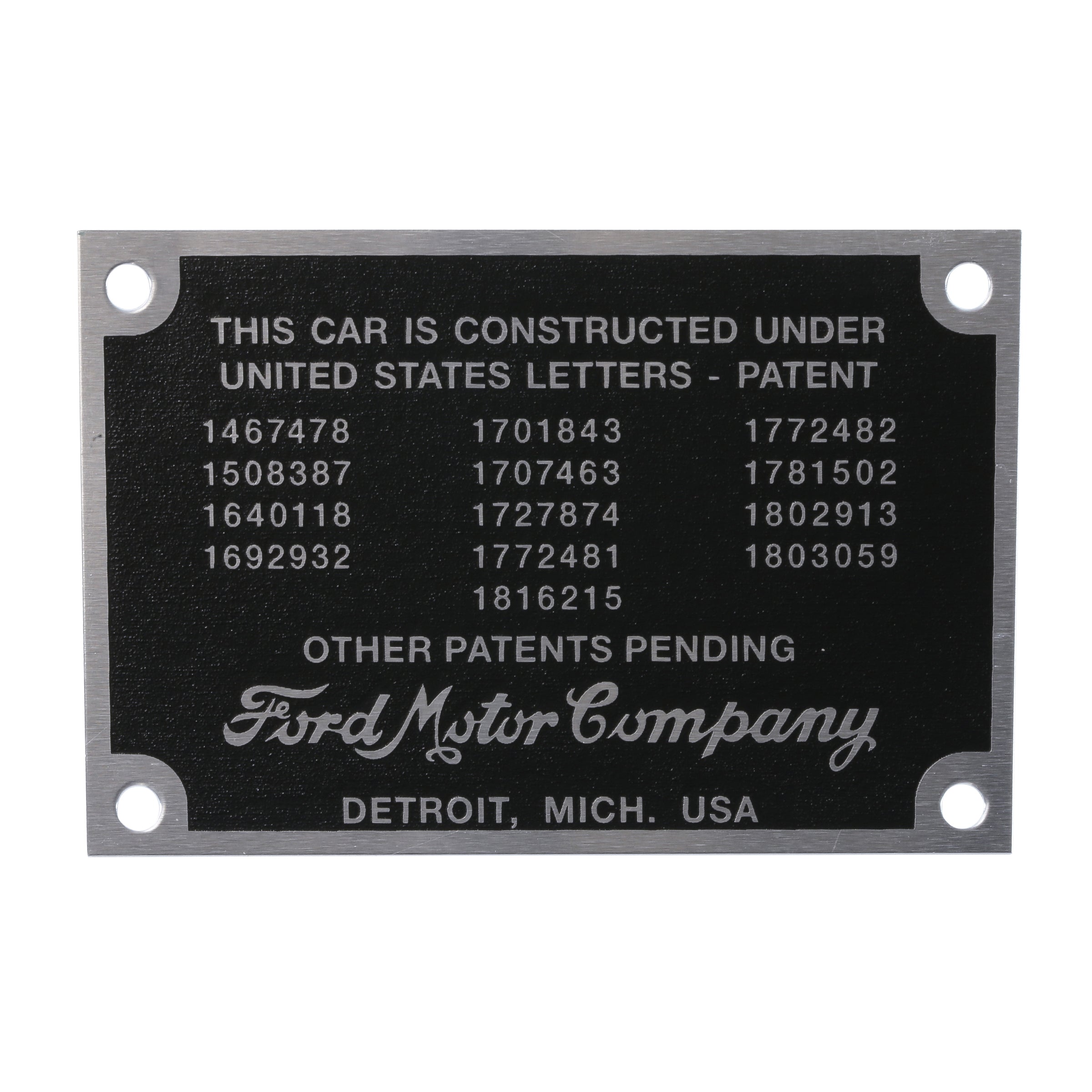 Patent Data Plate • 1932-34 Ford Passenger & Pickup