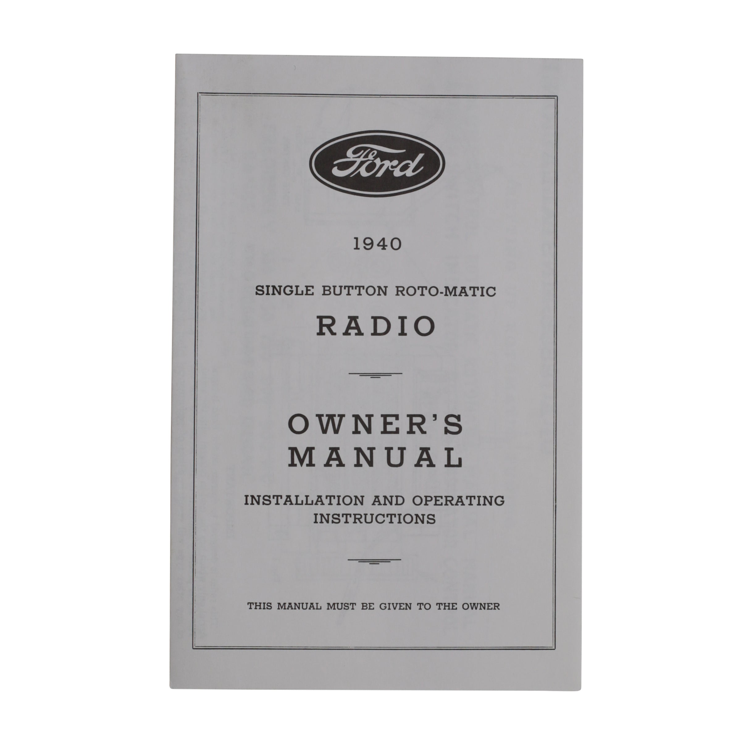 Radio Owners Manual  • 1940 Ford