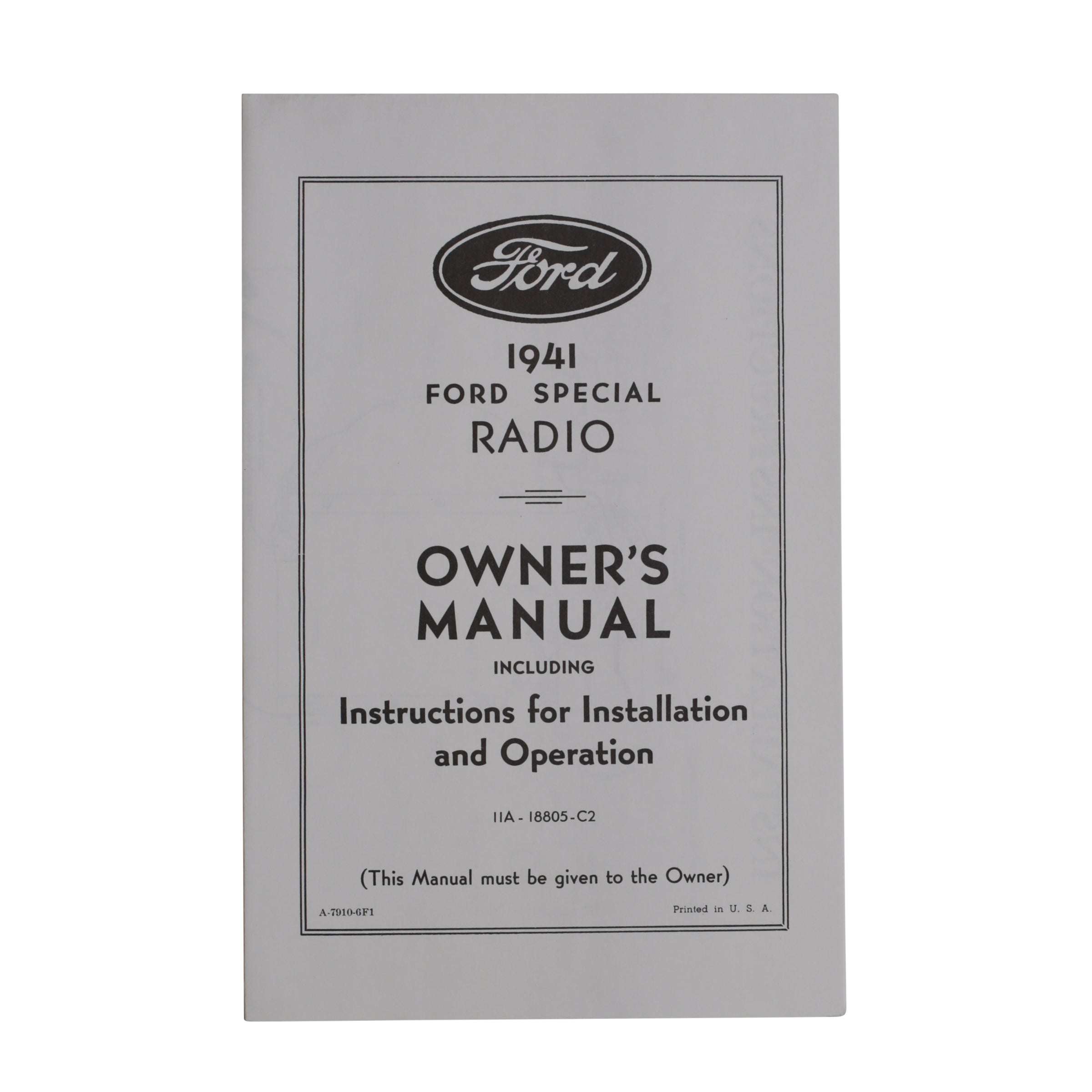 Radio Owners Manual  • 1941 Ford