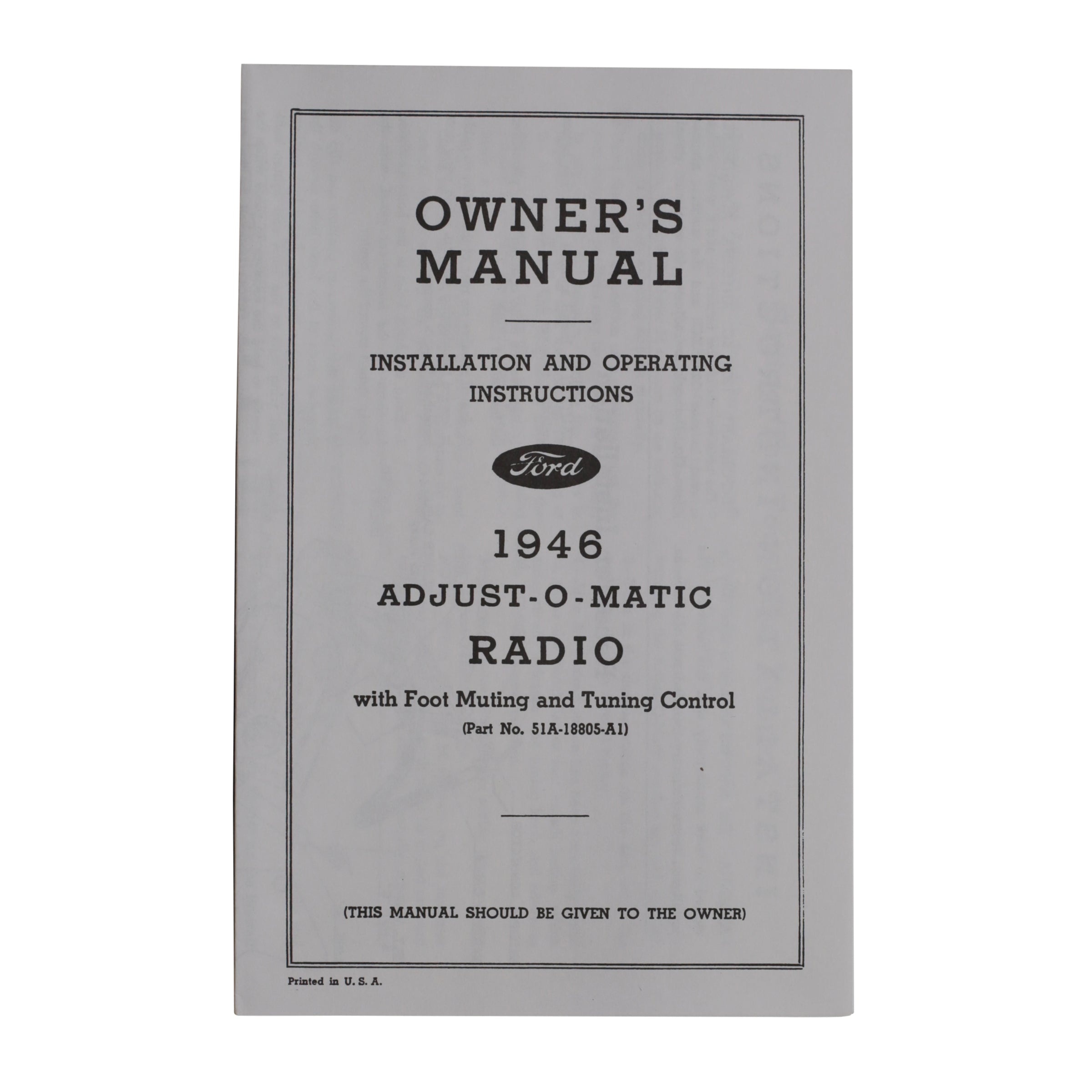 Radio Owners Manual  • 1946 Ford