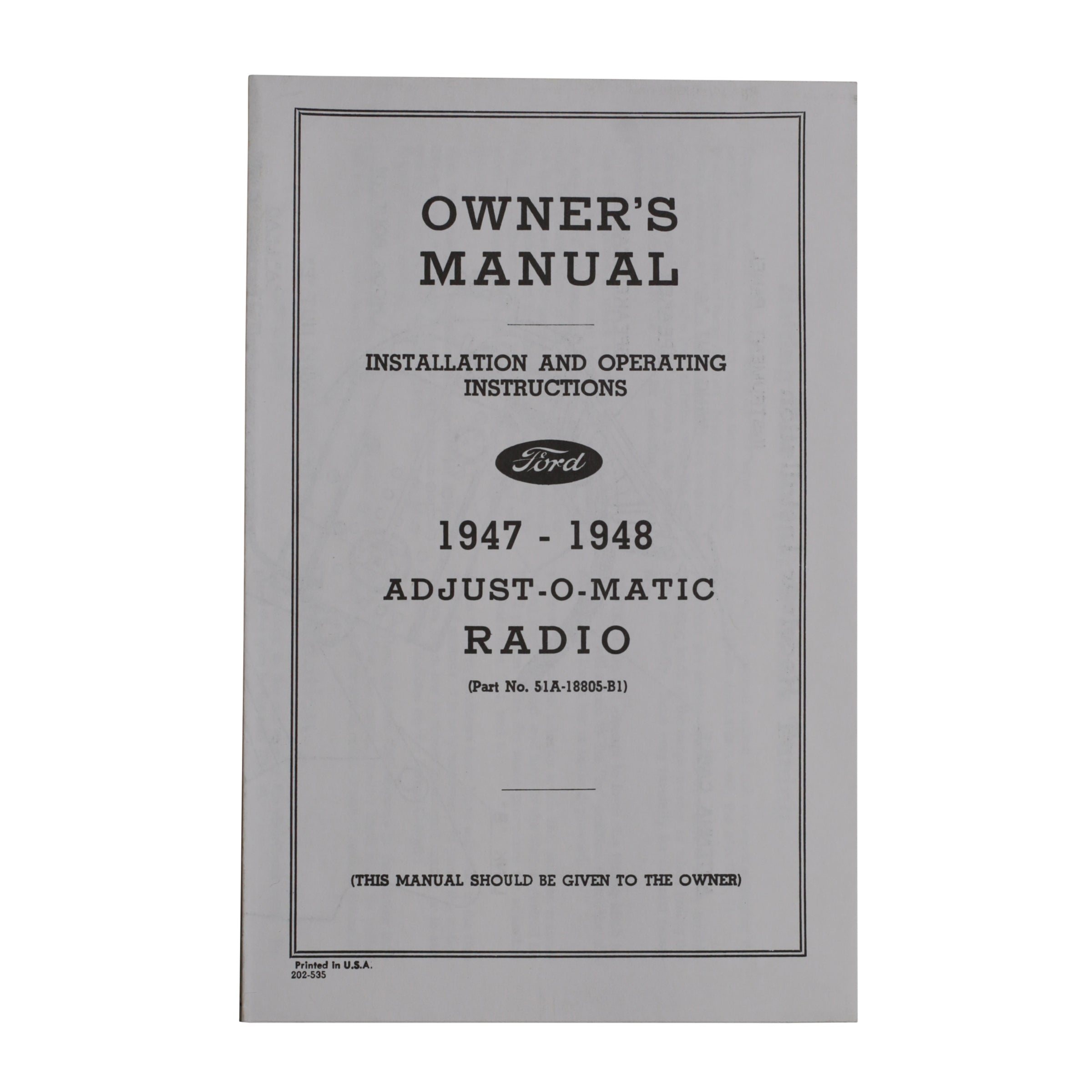 Radio Owners Manual  • 1947-48 Ford