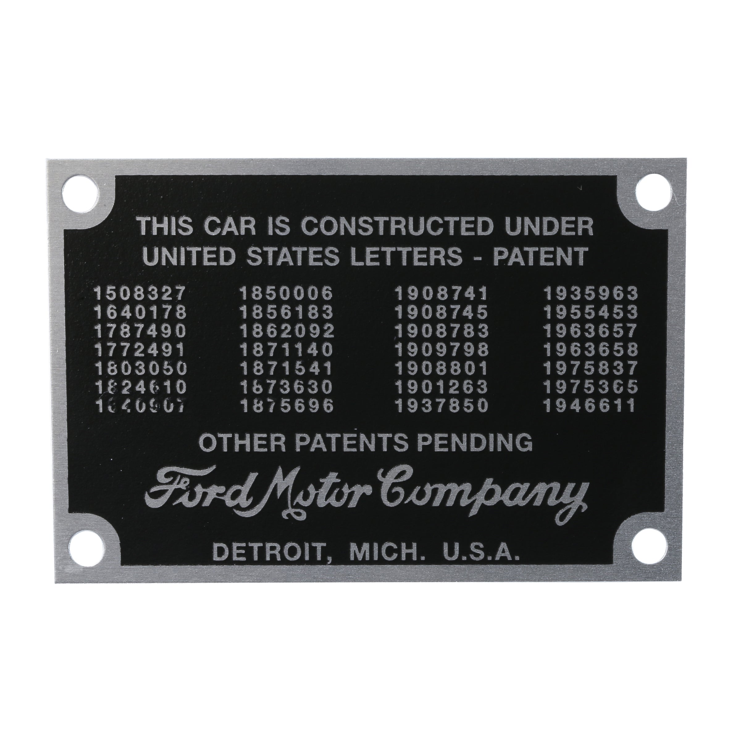 Patent Data Plate • 1935-36 Ford Passenger & Pickup
