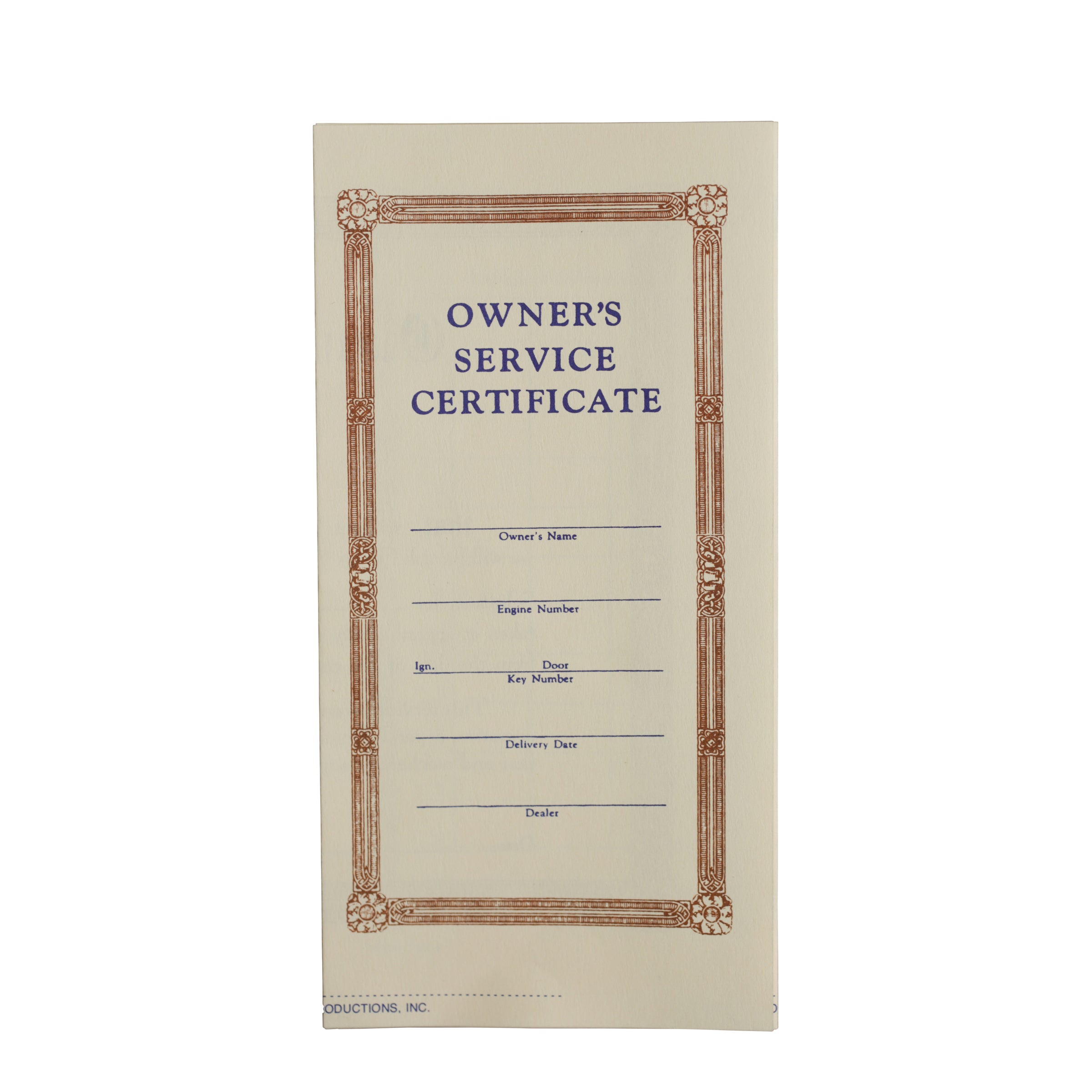 Owners Service Certificate • 1939-41 Ford
