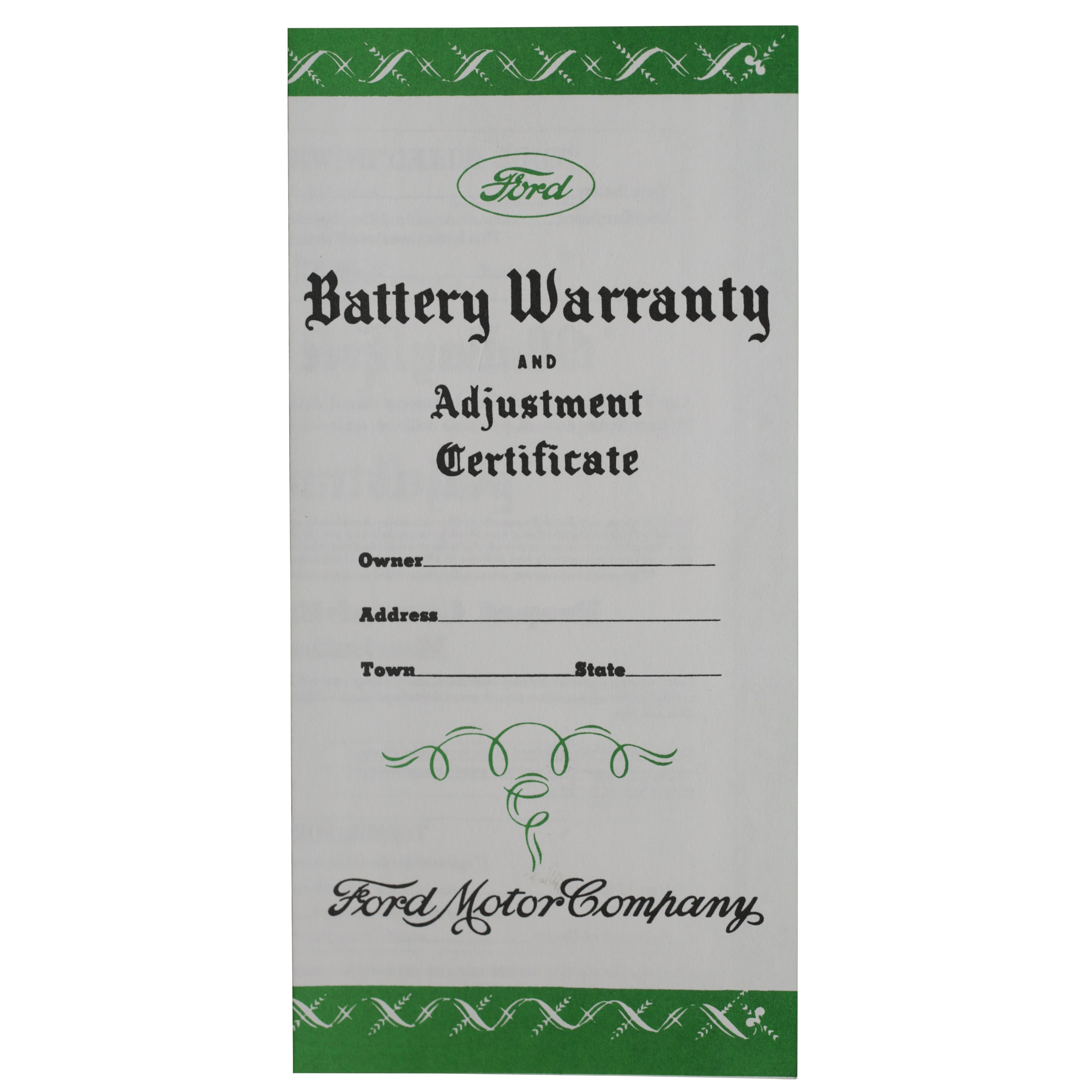 Battery Certificate • 1938-48 Ford